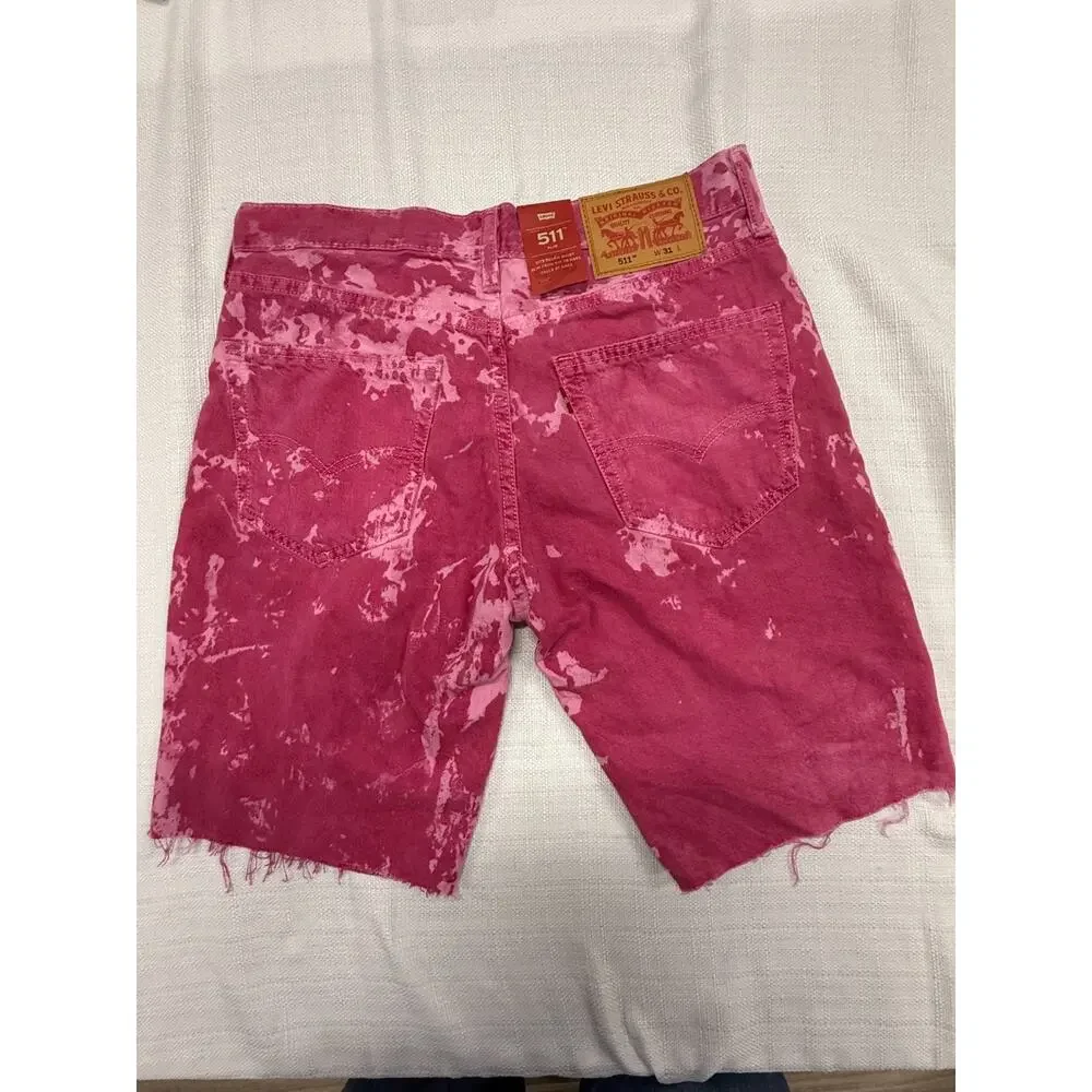 Levis 511 Slim Fit Cutoff Shorts Mens 31 Pink Acid Wash Denim Jean Shorts NWT